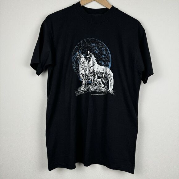 Hanes Other - VINTAGE Howling Wolf Men Shirt Large Black Full Moon National Single Stitch
